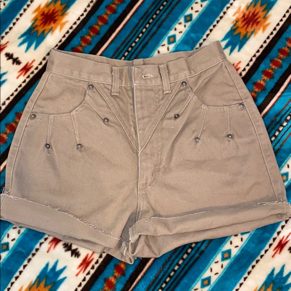Studded Vintage Tan Roughrider Jean Shorts